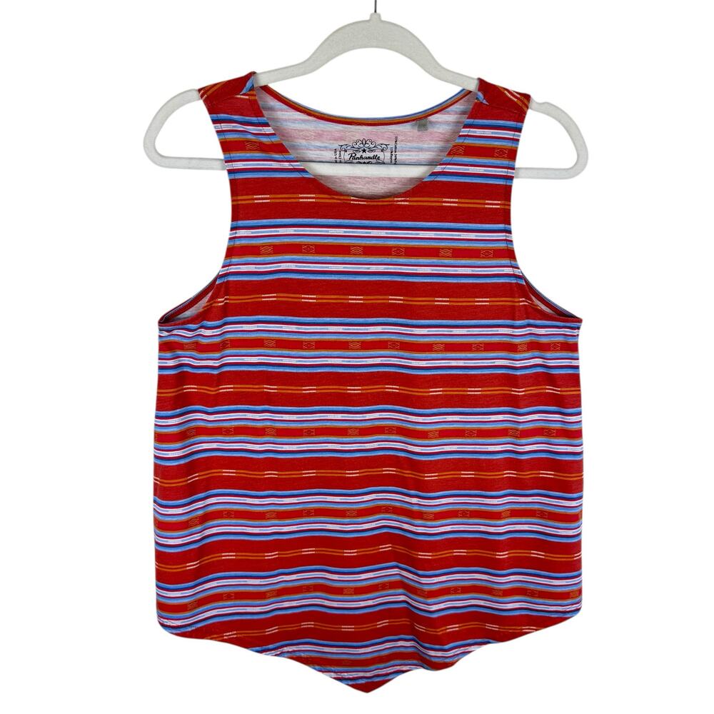 Panhandle Aztec Themed Striped Lightweight Round Neck Cotton Blend Tank Top Sz L
